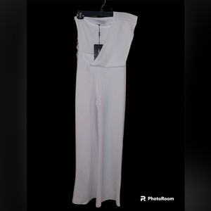 White one shoulder jumpsuit from PrettyLittleThing